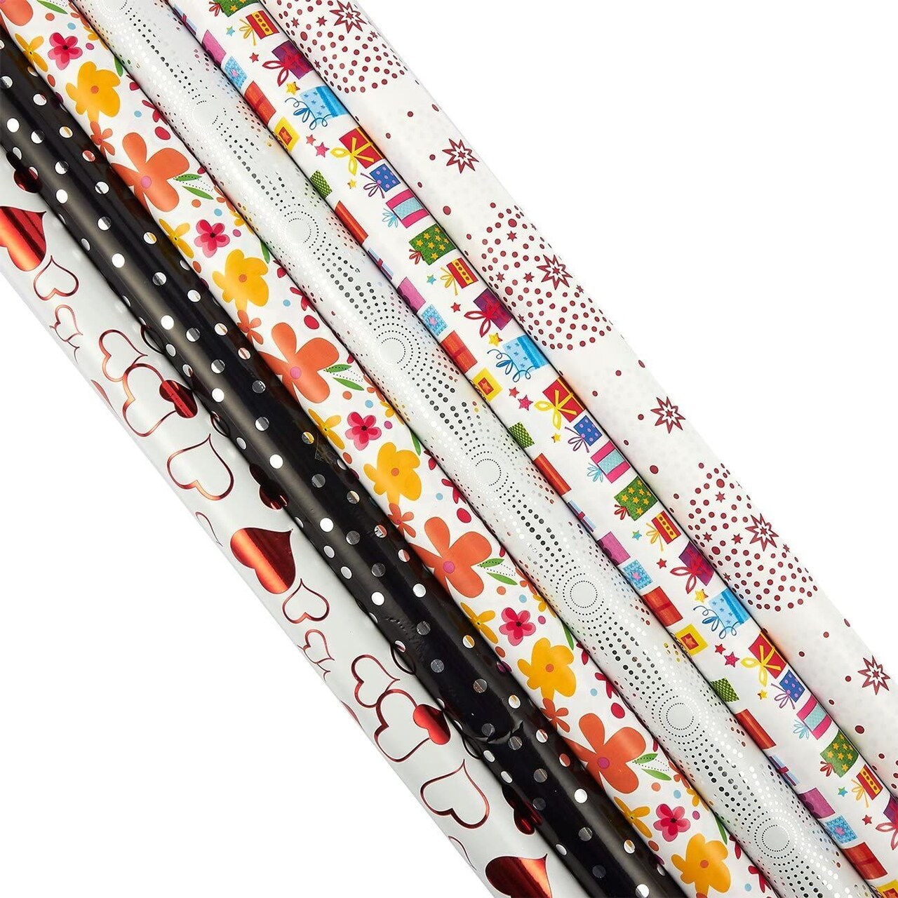 Gift Wrapping Paper for Birthdays, Valentine’s, Christmas (2.5 x 10 ft, 6-Pack)